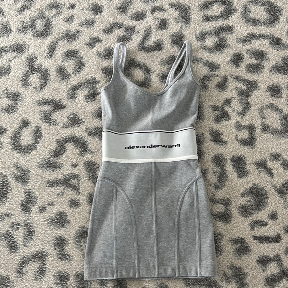 Alexander Wang sz XS Gray Ribbed Tank Dress with Logo Band